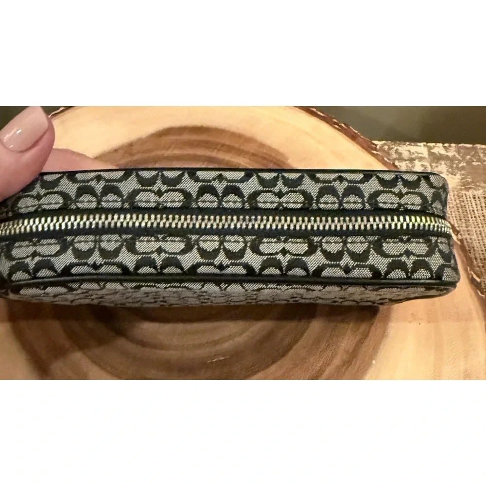 Vintage Coach Leather Canvas Mini C Logo Jewelry Zip Around Travel Case Black
